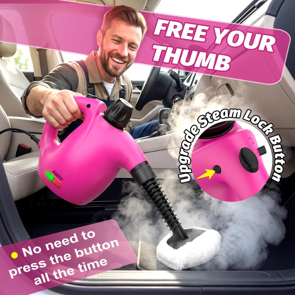 KIATO Handheld Steam Cleaner, Hand Held Steamer for Cleaning Home, Portable Pressurized Steamers for Upholstery Furniture Sofa Couch Floor Tile Grout Bathroom, Pink, SC23