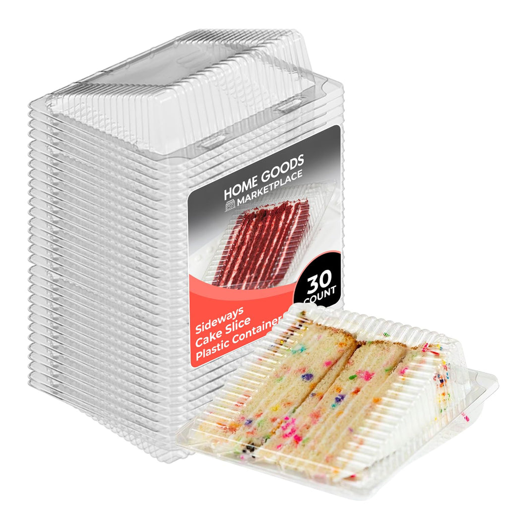Sideways Cake Slice Containers with Hinged Lids – 30 Pack, Clear Disposable Plastic Dessert Slice Boxes, Leak-Resistant & Stackable – Ideal for Cake, Cheesecake, Pie, Bakery & Party Use