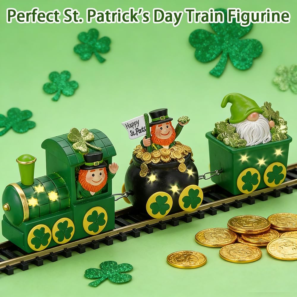 St. Patrick's Day Decorations - Lighted Leprechaun Train Centerpiece for Home & Dining Room