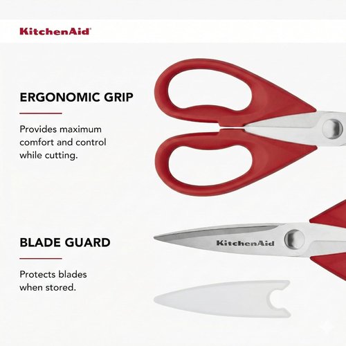KitchenAid Kitchen Shears - Durable Stainless Steel Scissors with Protective Sheath, 8.72 Inch, Red