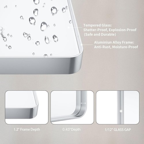 LOAAO Brushed Nickel Bathroom Mirror - 28X36 Inch Rounded Rectangle Design | Anti-Rust & Shatterproof