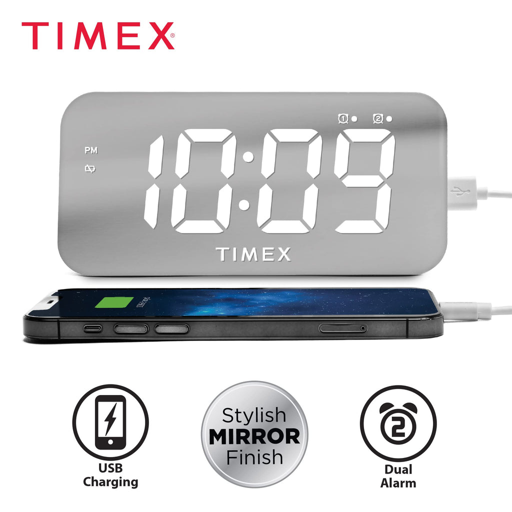 Timex Alarm Clock with USB Charger (5W) and Large Display, Digital Alarm Clock for Bedroom Includes 100-240V Universal Power Adapter (T1320)