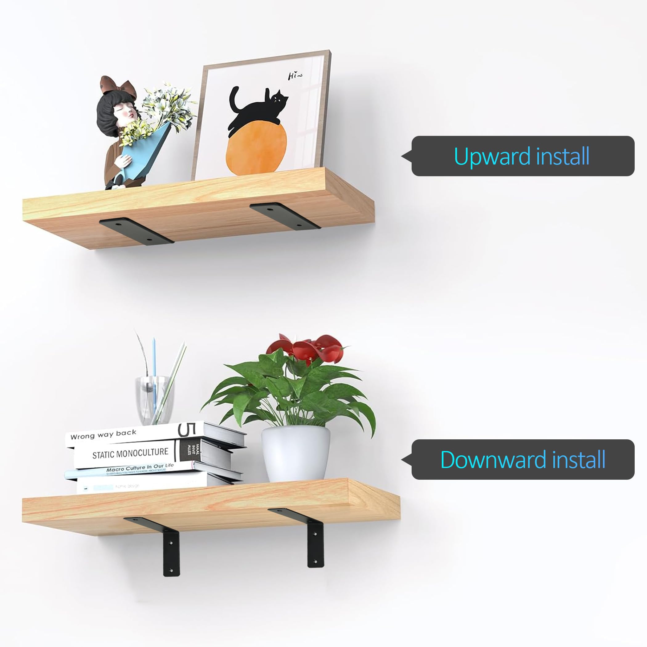 Redunest L Floating Shelf Brackets,4 Pack Heavy Duty L Brackets for Shelves, L 5" X H 4" Black Metal Countertop Support Brackets,Wall Mounting for Wood