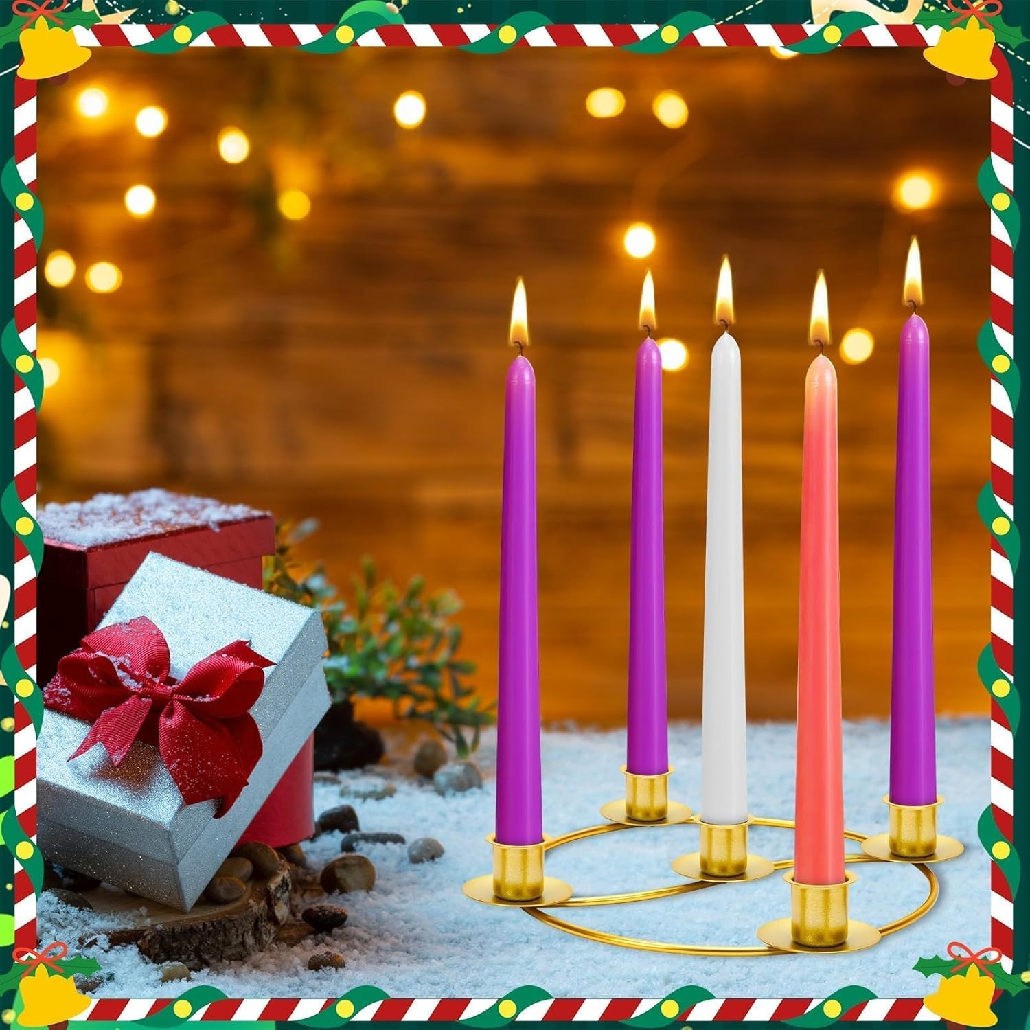 Regine Switzerland 2 Pack Christmas Advent Wreath Candle Holders - Gold Metal Centerpiece for Holiday Decor