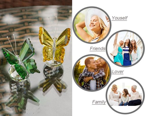 H&D Hyaline & Dora Crystal Flying Butterfly Figurine Set - Handmade Glass Decor | Pack of 2