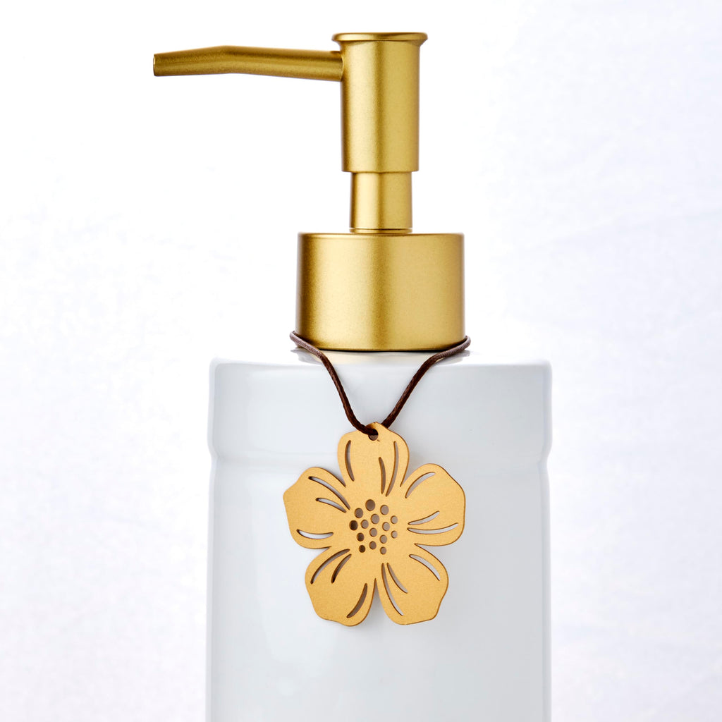SKL Home Seasonal Charm Soap/Lotion Dispenser Gift Set with 4 Interchangeable Stainless Steel Charms, Refillable for Bathroom & Kitchen, Warm Gold