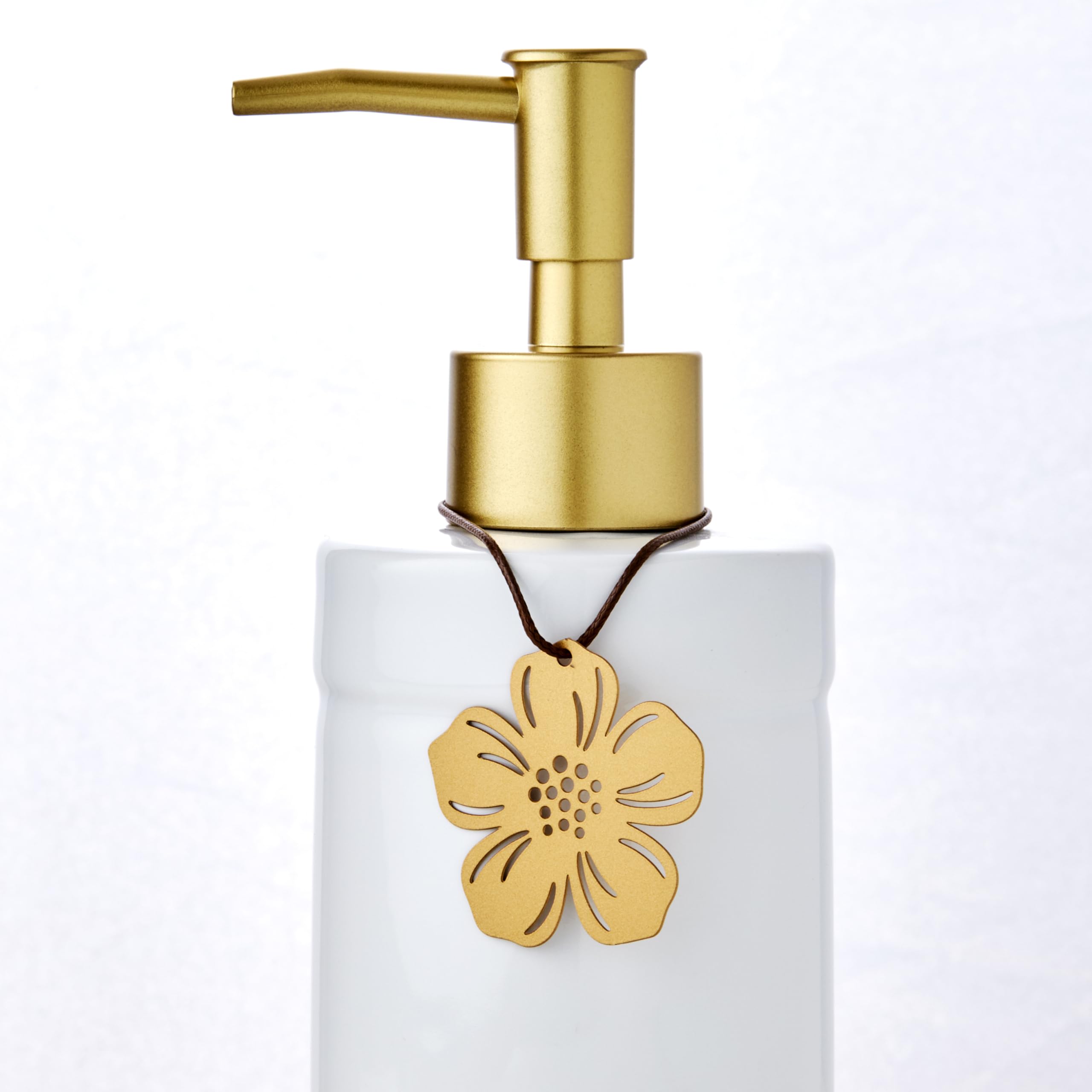 SKL Home Seasonal Charm Soap/Lotion Dispenser Gift Set with 4 Interchangeable Stainless Steel Charms, Refillable for Bathroom & Kitchen, Warm Gold