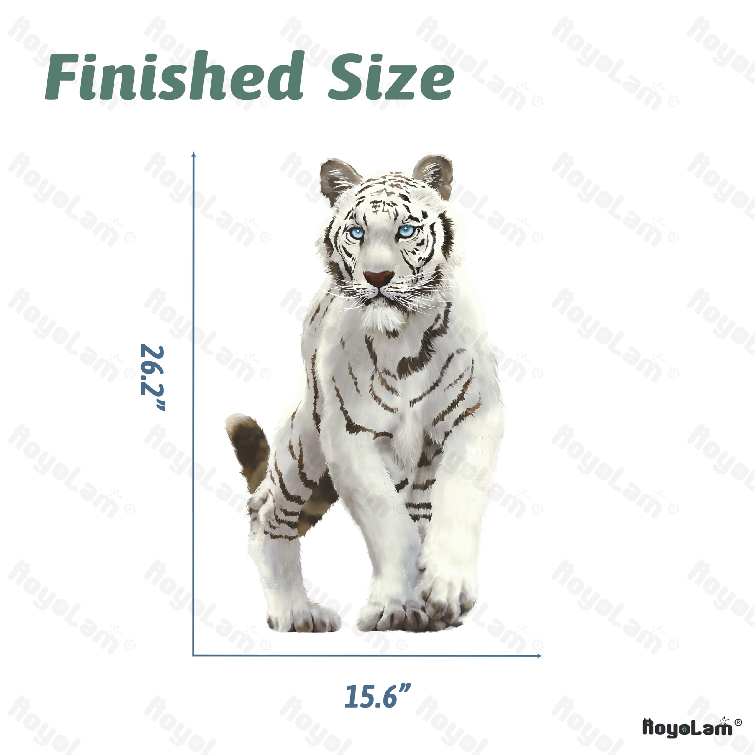 RoyoLam Mighty White Tiger Wall Decal Jungle Animal Wall Sticker Removable Peel and Stick Waterproof Wall Art Decor Stickers for Kids Baby Nursery Classroom Living Room Playing Room Bedroom