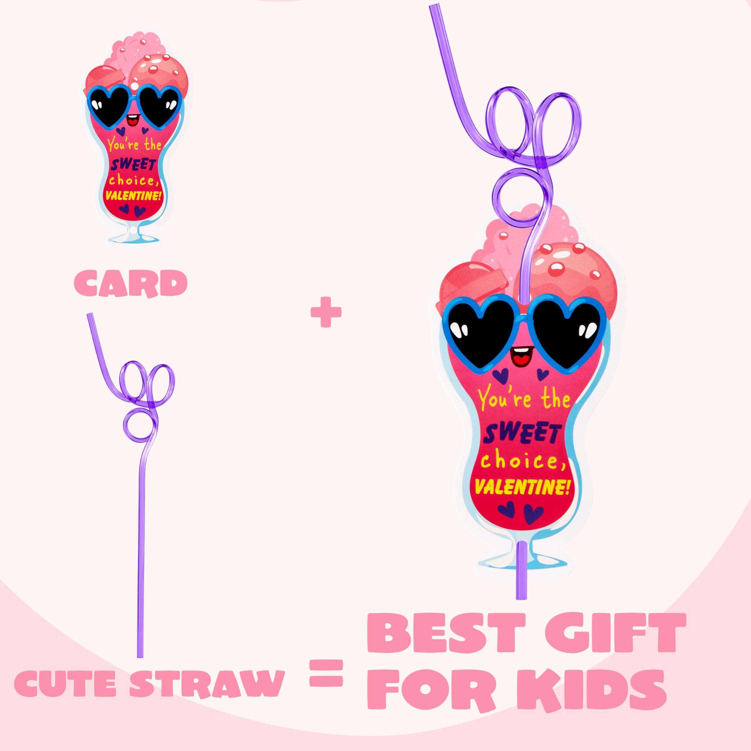 JOYIN 36 Pack Valentines Day Gift Cards with Colorful Loop Reusable Drinking Straws for Kids Valentine Party Favor, Classroom Gift Exchange, School Prizes