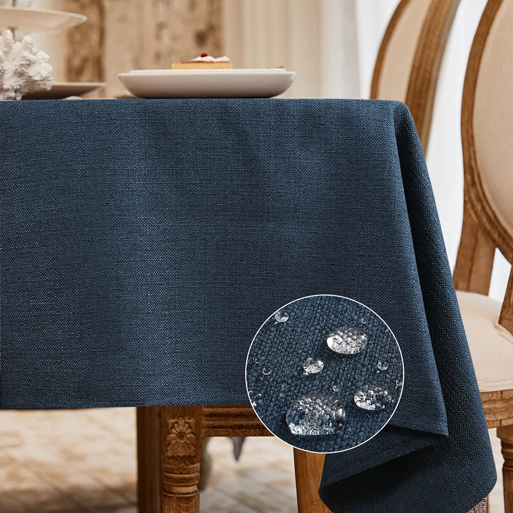BALCONY & FALCON Rectangle Tablecloth Washable Wrinkle Resistant and Water Proof Table Cloth Decorative Linen Fabric Tablecloths for Dining Parties Kitchen Wedding and Outdoor Use (Navy Blue, 57x118)
