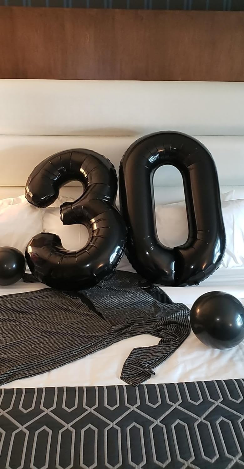Skiennix 30 Balloon Numbers - 40-Inch Black Number Balloons for 30th Birthday & Celebrations
