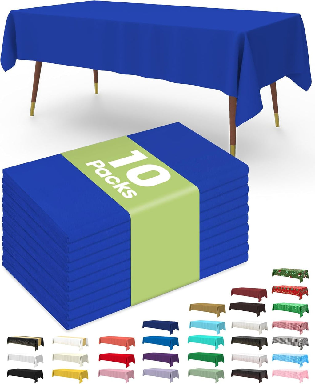 Pureegg Disposable Plastic Tablecloths - 10 Pack, 54 x 108 Inch, Navy Blue for Patriotic Celebrations