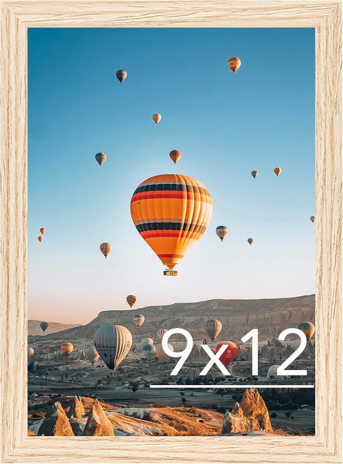 JCJMY 9x12 Picture Frame - Shatter Resistant Plexiglass for Wall Mounting | Natural Finish, Horizontal or Vertical Display