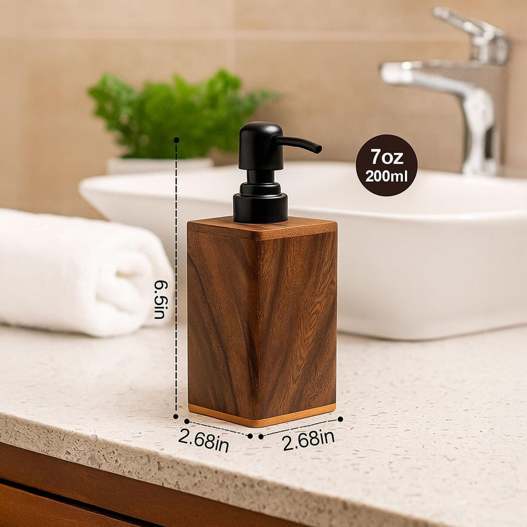 AUSAULAC 200ml Solid Wood Soap Dispenser for Bathroom,Kitchen –Wooden Refillable Hand Soap Pump, Lotion Dispenser, Bathroom Accessories, Wood Lotion Container (7oz/200ml)