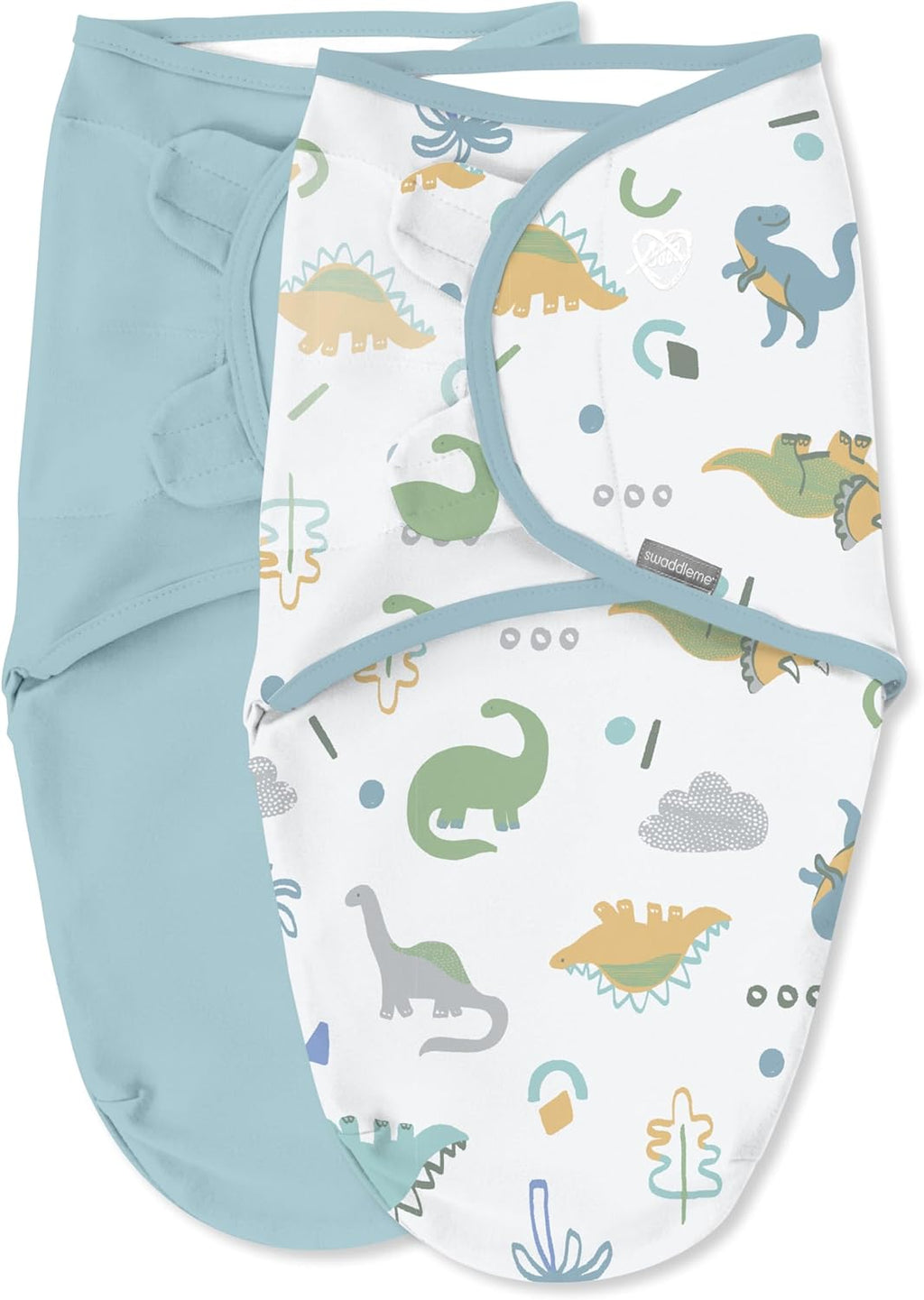 SwaddleMe by Ingenuity Baby Swaddle Blanket - 100% Cotton, Improves Sleep & Calms Reflex | 0-3 Months, 2-Pack - Tropical Dino