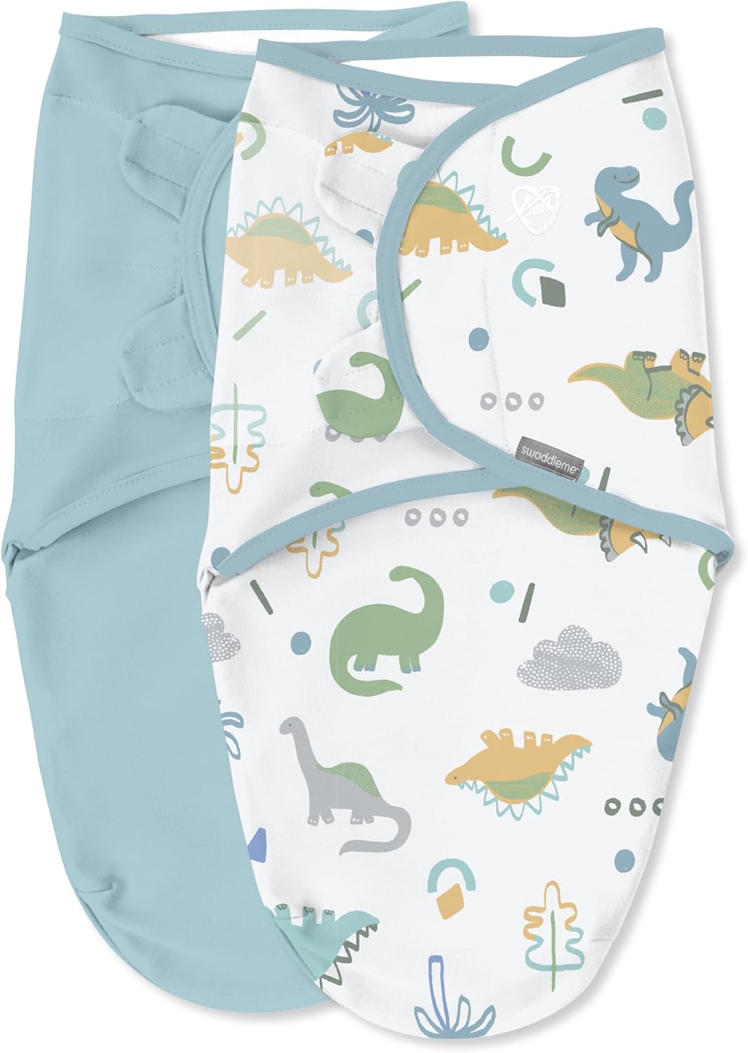 SwaddleMe by Ingenuity Baby Swaddle Blanket - 100% Cotton, Improves Sleep & Calms Reflex | 0-3 Months, 2-Pack - Tropical Dino