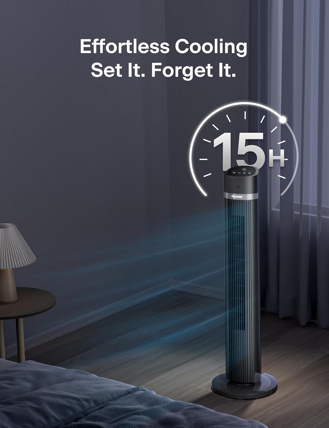 Pelonis 40-Inch Bladeless Tower Fan - Quiet 3-Speed Standing Fan with Remote, 90° Oscillation, Grey