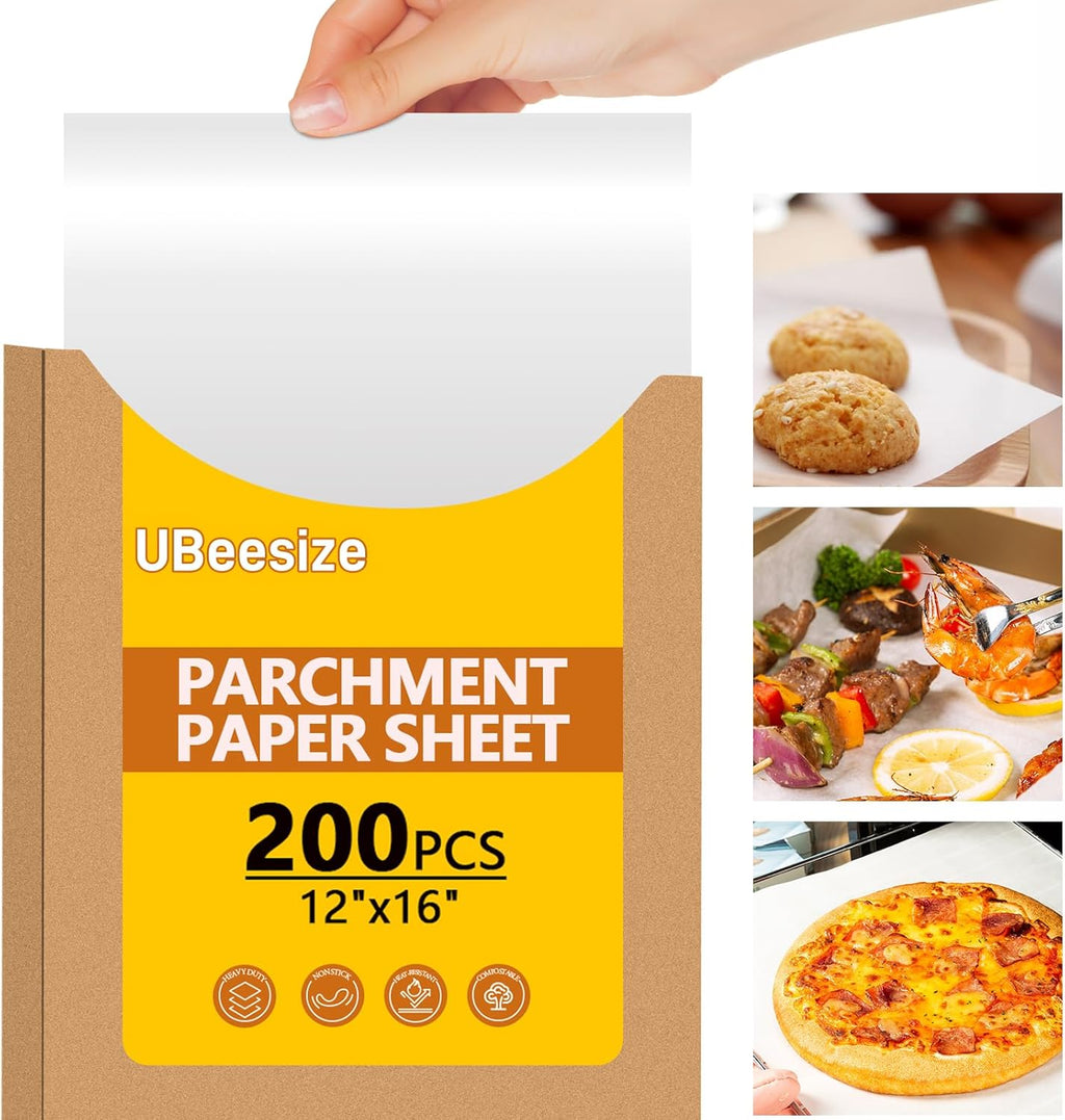 Regine Switzerland 200PCS Precut Parchment Paper Sheets - Heavy Duty, Non-Toxic & Unbleached, 12x16 In