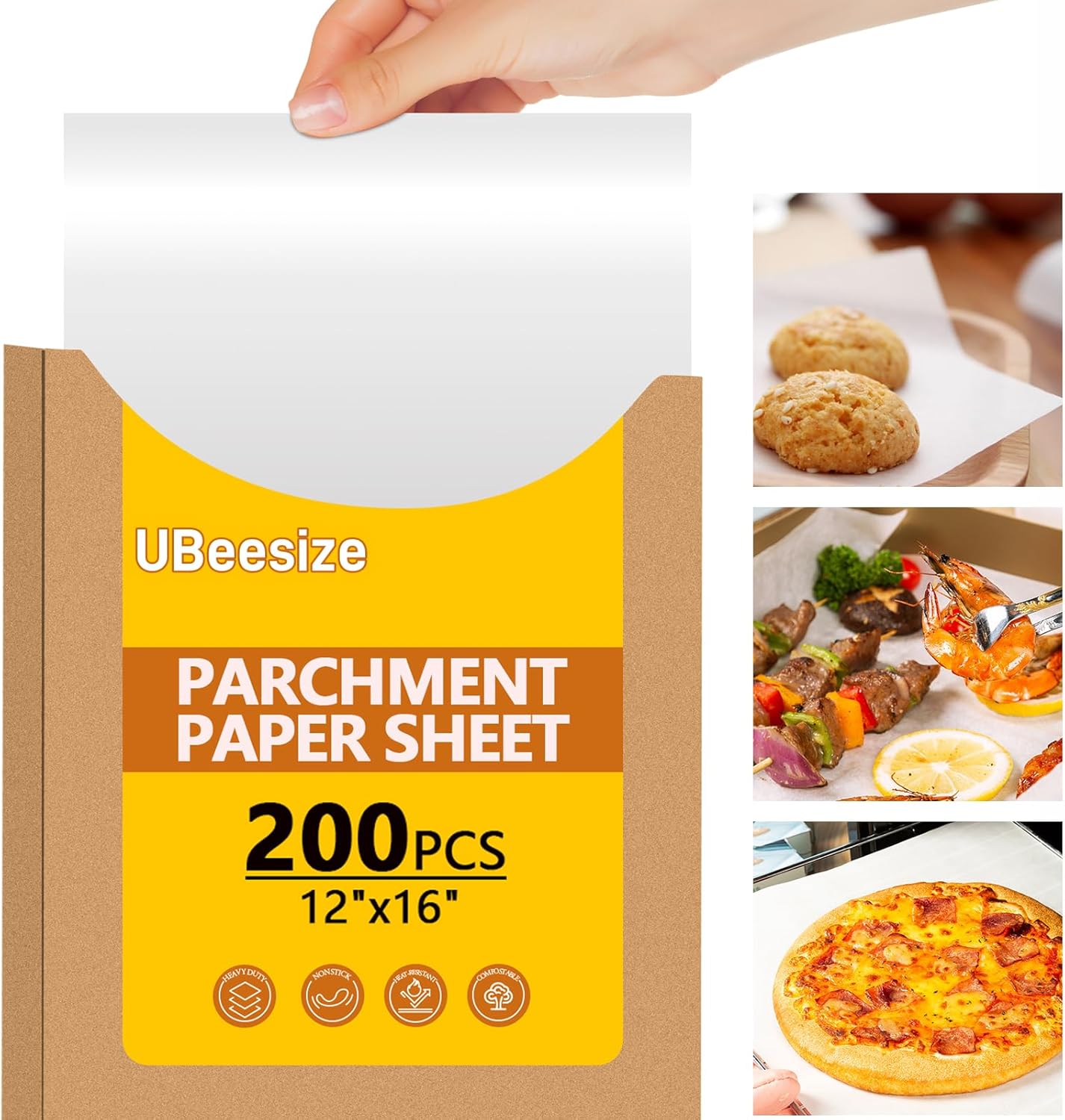 Regine Switzerland 200PCS Precut Parchment Paper Sheets - Heavy Duty, Non-Toxic & Unbleached, 12x16 In
