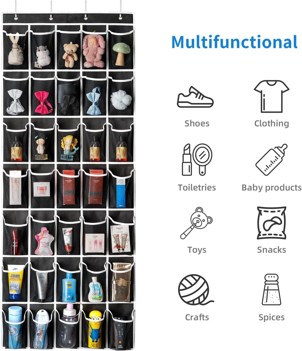 SAVERHO Over The Door Shoe Organizer - 35 Mesh Pockets for Maximum Storage | Black, 1 Pack