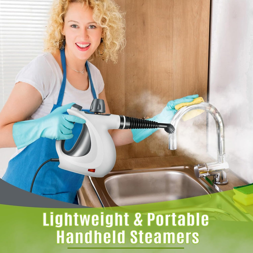 Skiennix Pressurized Handheld Steam Cleaner - Multi-Surface Cleaning with 12 Accessories | Grey