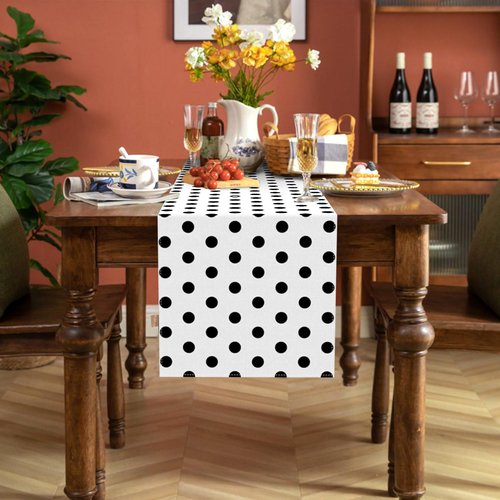 Buxiuer Black and White Polka Dot Table Runner Wedding Birthday Party Decoration Baby Shower Dining Room Home Kitchen Table Decor (White, 13" x 72")
