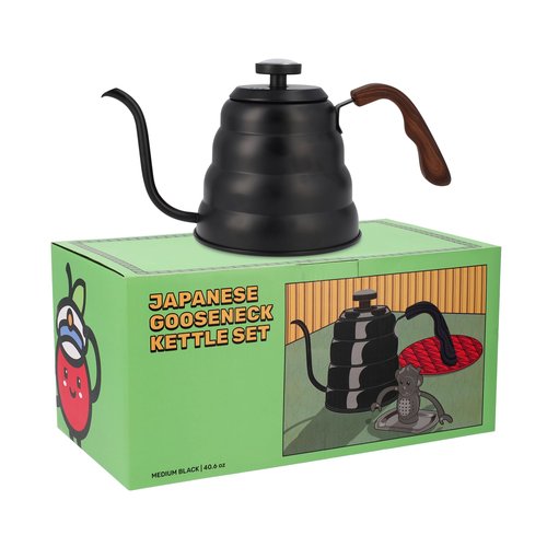 Japanese Gooseneck Kettle Stovetop with Thermometer and Insulated Handle (4-piece, 40.6 oz /1200ml), Stainless Steel Pour Over Tea Stovetop Kettle, Precision Pour Kettles Pot for Coffee & Tea (Black)