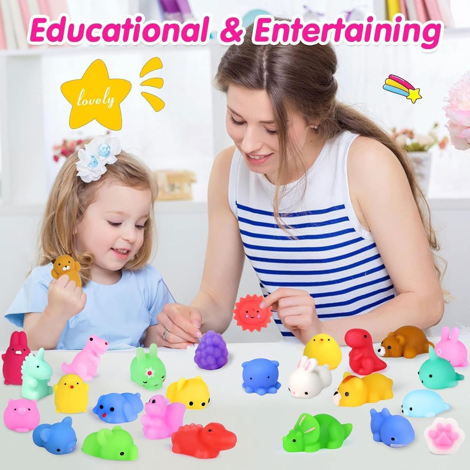Skiennix 130pcs Kawaii Squishy Toys - Fun Fidget Treasure Box for Classroom Prizes & Gifts