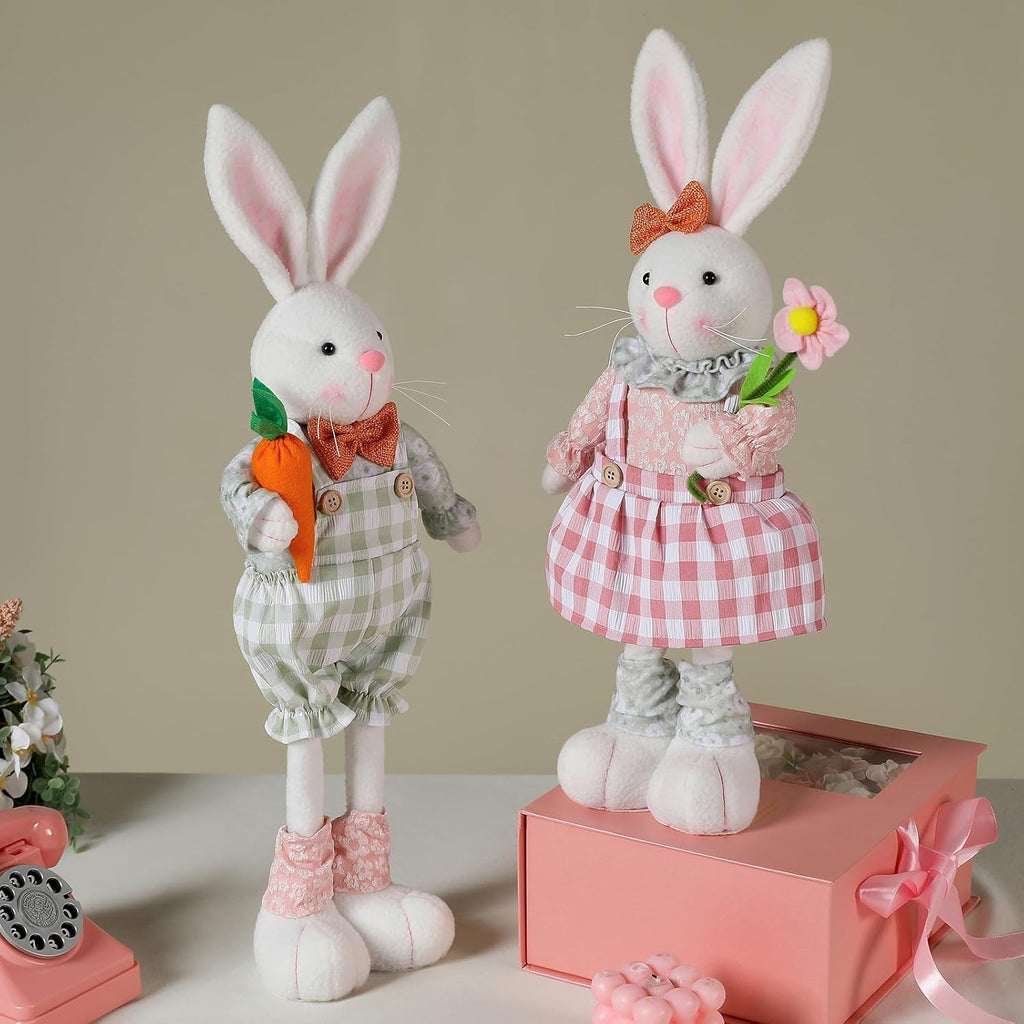 Skiennix Adjustable Easter Bunny Gnome Plush - Extendable 16.1” to 21.7” Rabbit Decor for Spring Holiday Display