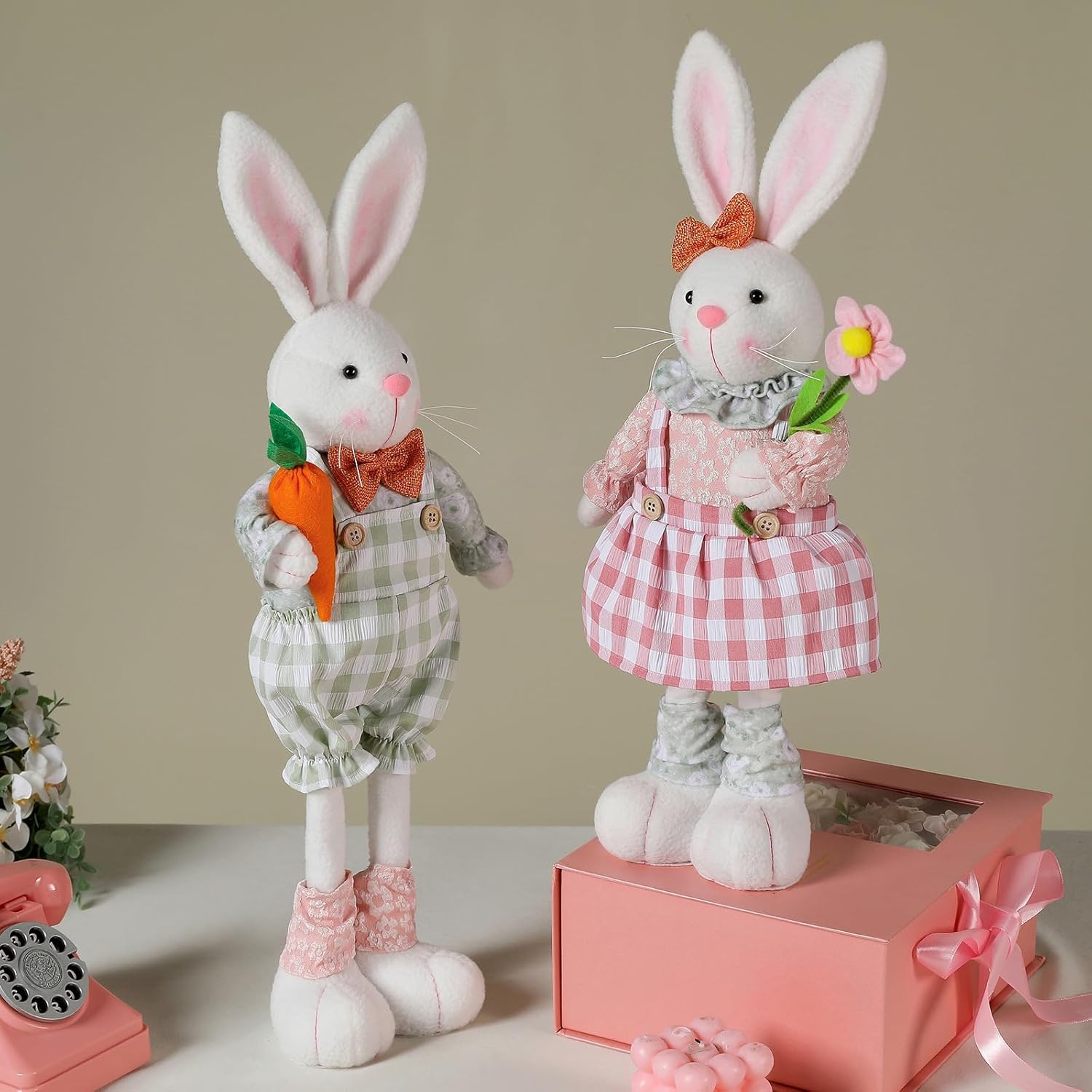 Skiennix Adjustable Easter Bunny Gnome Plush - Extendable 16.1” to 21.7” Rabbit Decor for Spring Holiday Display