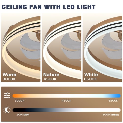 Jenvkoil 20inch Ceiling Fans Lights, Flush Mount Modern Ceiling Fan and Remote Control, 6 Wind Speeds App Control Low Profile Ceiling Fan for Bedroom Living Room 60W (Gold)