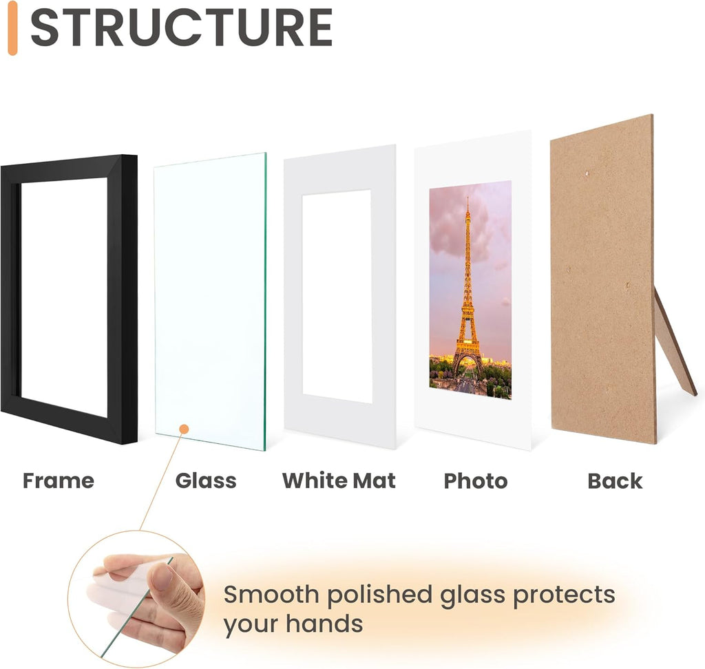 Upsimples 11x14 Picture Frame Set of 3 - High Definition Glass for 8x10 with Mat or 11x14 Without Mat | Black Wall & Tabletop Display
