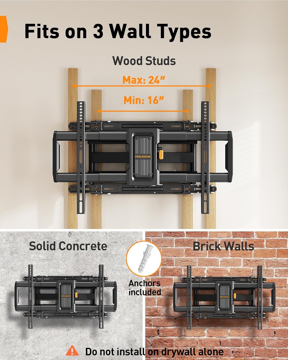 Perlegear Full Motion TV Wall Mount - Fits 42–97 Inch TVs Up to 132 lbs | Easy Setup, Swivel & Tilt