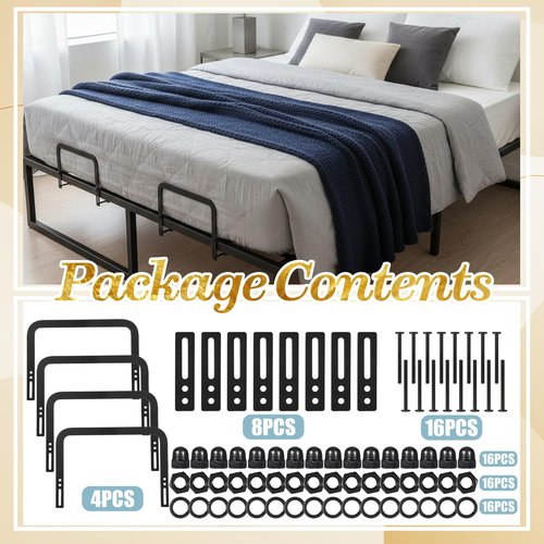 SHENLIU 4 Pack Mattress Slide Stopper, Metal Mattress Gripper Retainer Bar Mattres Stoppers to Prevent Sliding, Adjustable Non Slip Holder in Place Grippers for Metal Bed Frame, Black