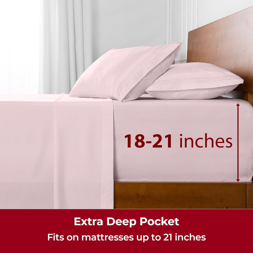 Mellanni Extra Deep Twin XL Sheets - Ultra Soft Hotel Luxury Bedding - Wrinkle & Fade Resistant (Blush Pink)