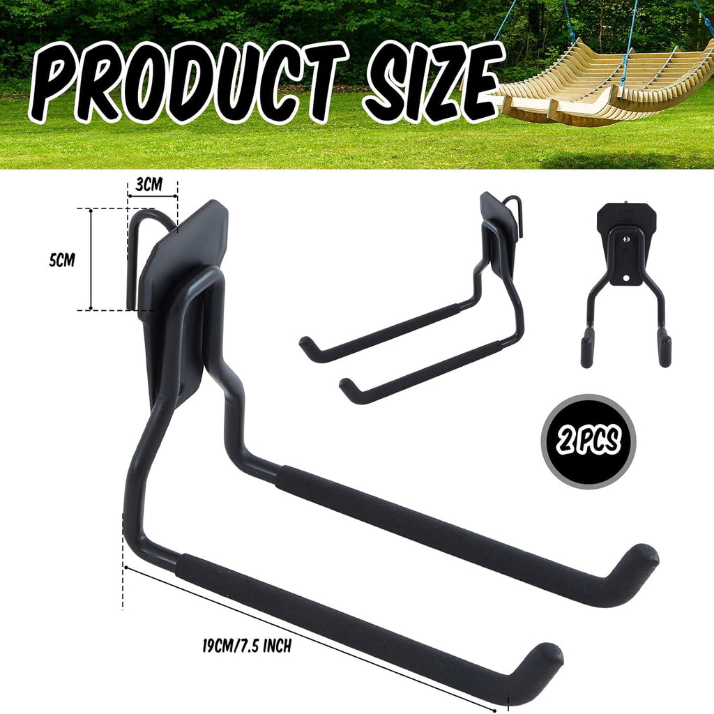 MorningRo Shed Hooks - Multi-Purpose Metal Tool Holder for Large & Small Tools | Black (2 Pack)