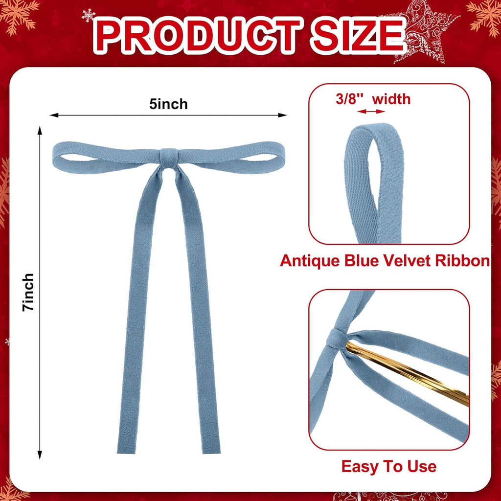 Skiennix Velvet Bows - Vintage Double-Faced Christmas Tree Ornaments | 24 Pcs, Dusty Blue (5 x 7 Inch)