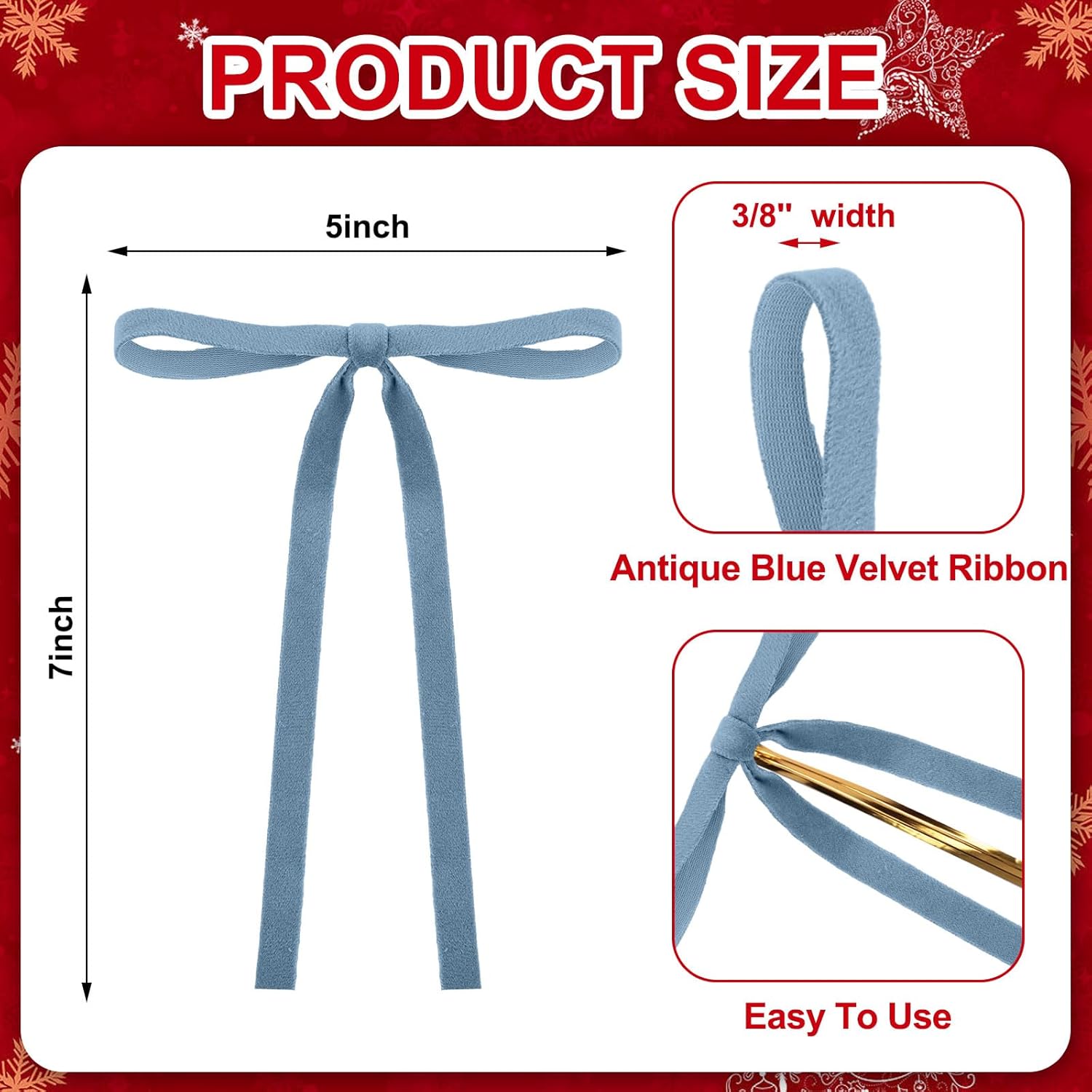 Skiennix Velvet Bows - Vintage Double-Faced Christmas Tree Ornaments | 24 Pcs, Dusty Blue (5 x 7 Inch)