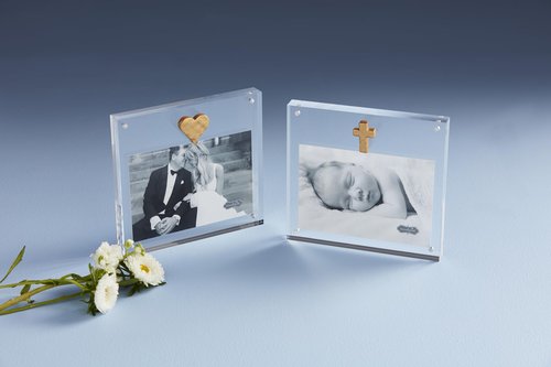 Mud Pie Acrylic Frame With Gold Cross; 6 1/2" x 7"