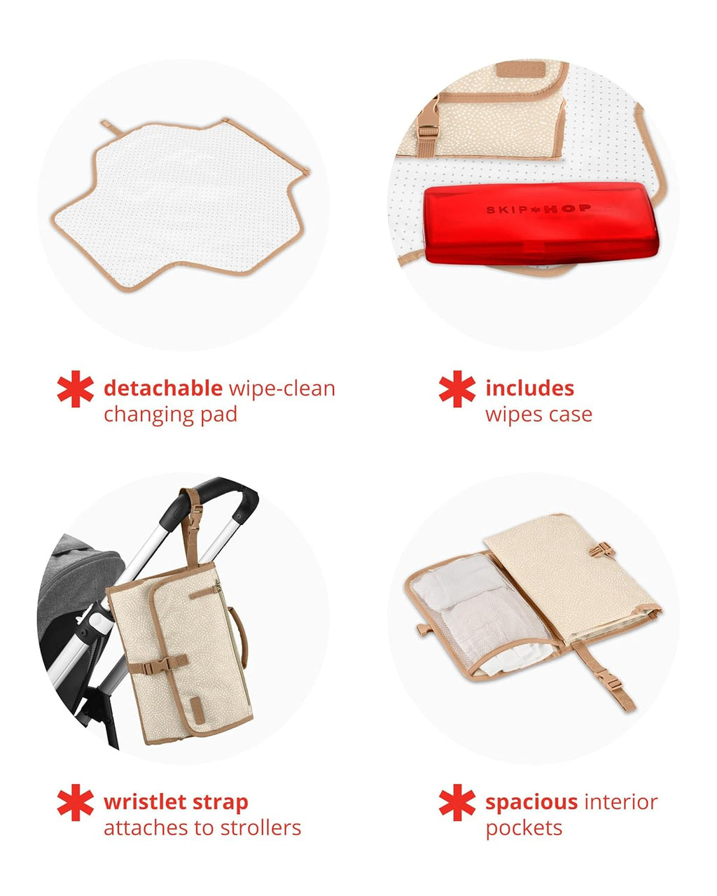 Skip Hop Portable Baby Changing Pad - Pronto Design in Beige Swirl Dot for Easy On-the-Go Use