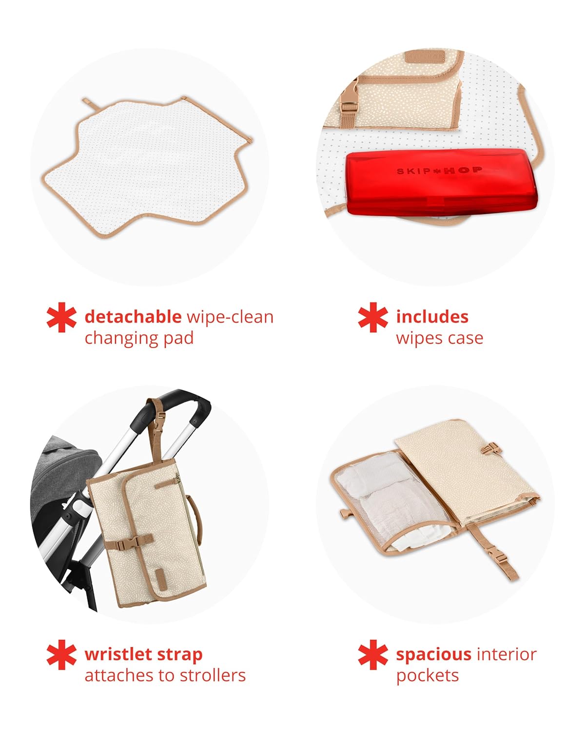 Skip Hop Portable Baby Changing Pad - Pronto Design in Beige Swirl Dot for Easy On-the-Go Use