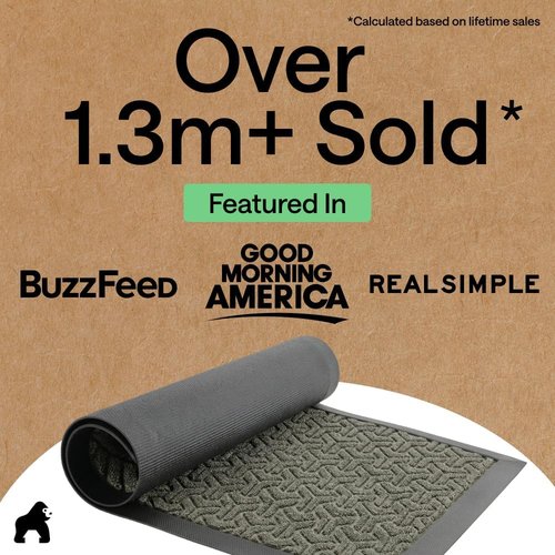 GORILLA GRIP Waterproof All-Season Doormat - Natural Rubber, Stain & Fade Resistant, 29x17, Slate Geometric