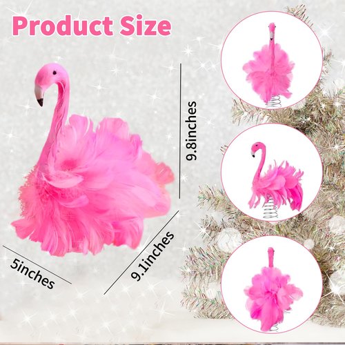 Flamingo Christmas Tree Topper Pink Artificial Feather Flamingo Christmas Tree Topper Decoration for Christmas Garden Indoor Outdoor Holiday Ornament Party (Pink)