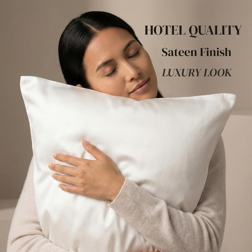 Beckham Hotel Collection Pillowcases - Queen Size Set of 2 | Cool Touch Cotton Sateen, 500TC, Silky Smooth White