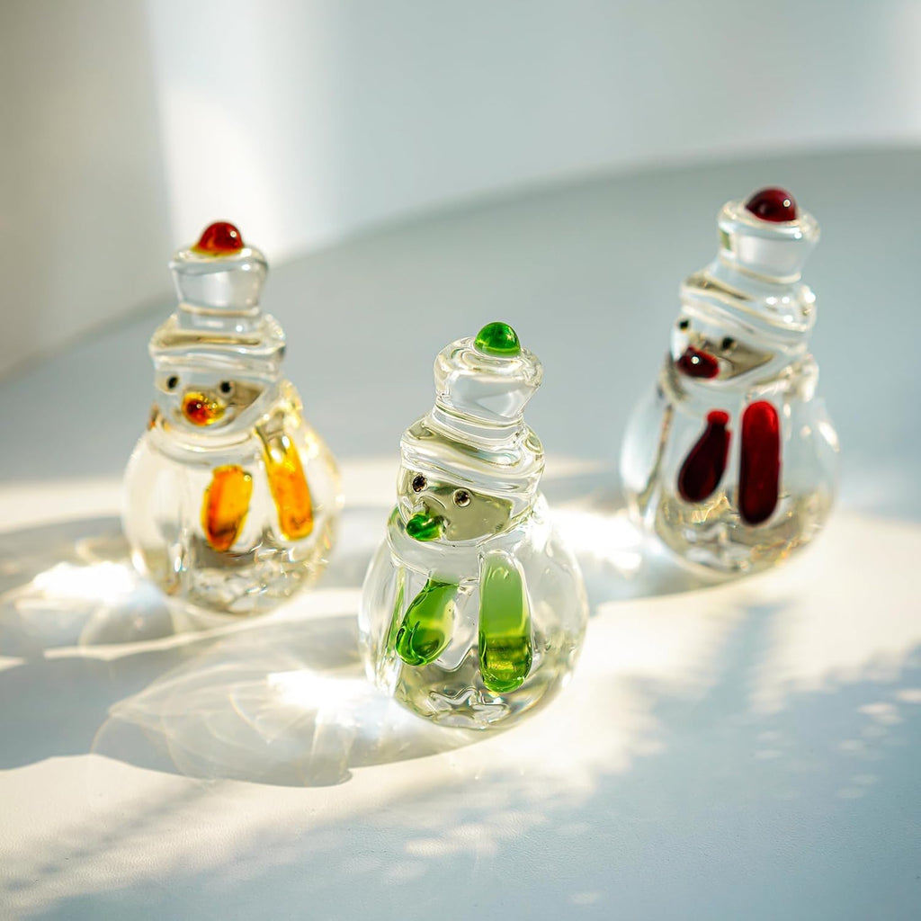 Skiennix Glass Snowman Figurines - Handmade Christmas Decorations | Set of 3, 1.6'' x 4.2''