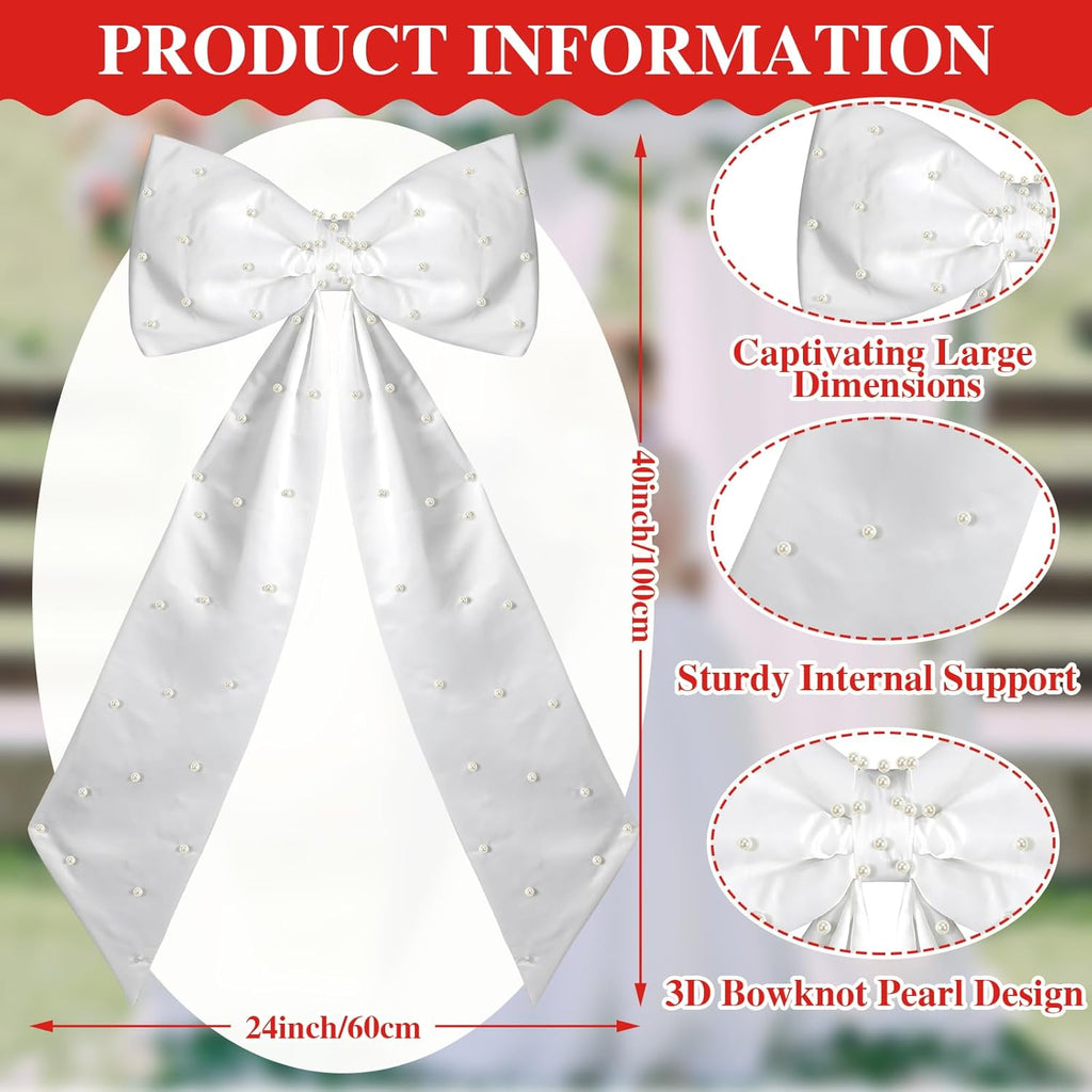 Skiennix Giant White Bow - Oversized 40 x 24 Inch Satin Ribbon Decor for Weddings & Parties