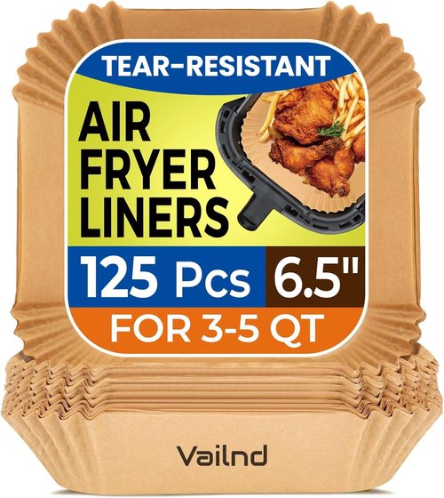 Air Fryer Paper Liners - 125 Pcs Disposable Parchment Paper | Oilproof & Waterproof 6.5-Inch Square