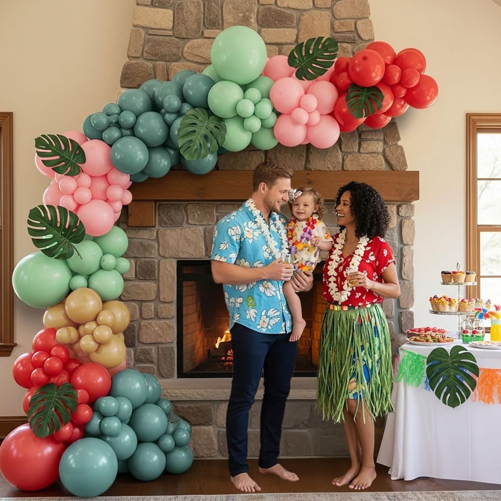 Skiennix Hawaiian Balloon Garland Arch Kit - Coral Blush Pink & Mint Double-Stuffed Balloons | Perfect for Aloha Baby Showers & Luau Parties