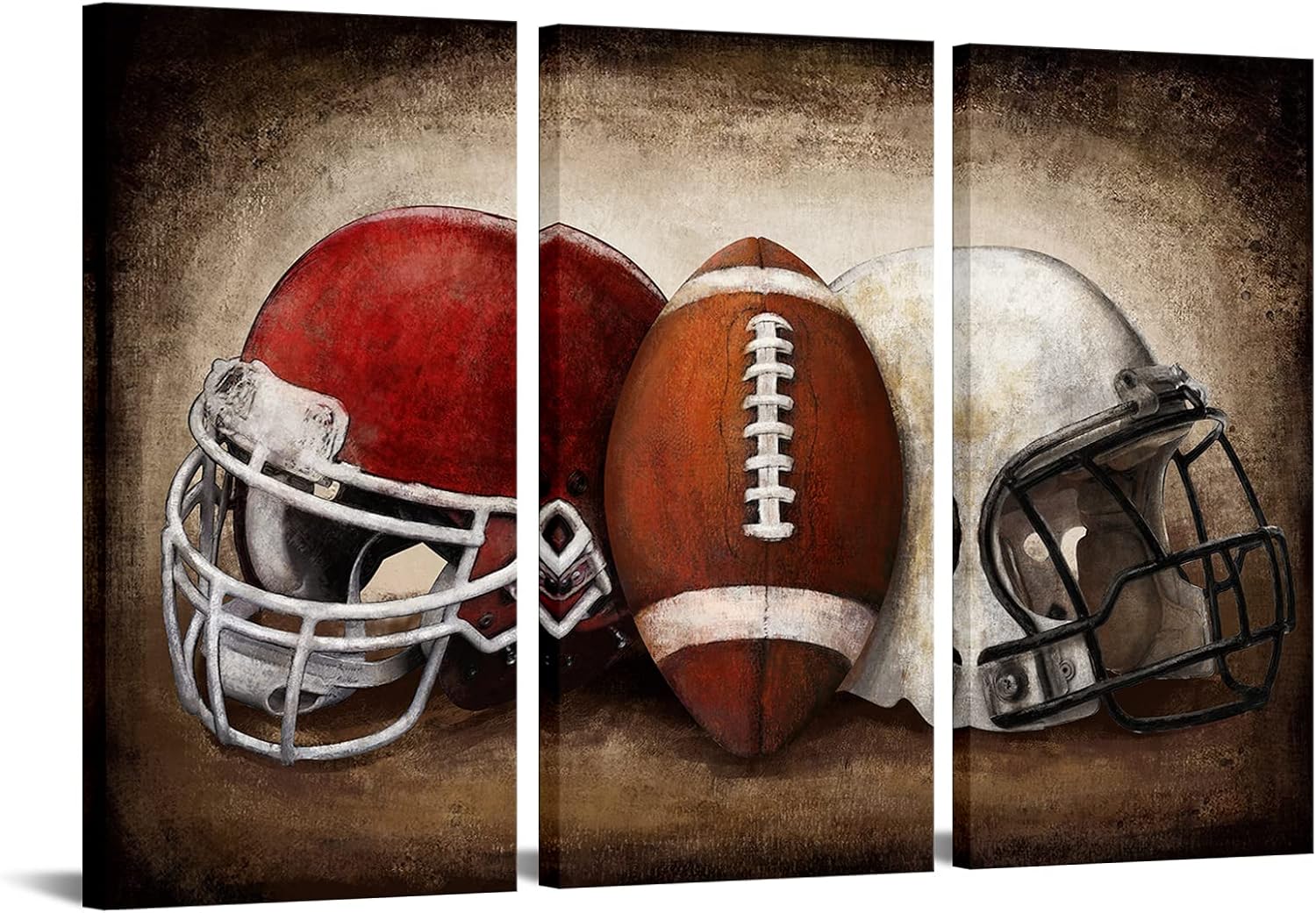 Skiennix Football Canvas Wall Art - Vintage American Football Paintings for Boys' Bedroom | 16"x32" Set of 3