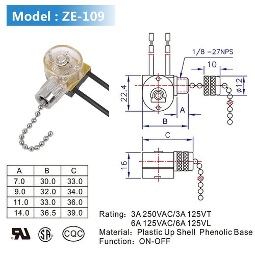 ZE-109 Zing Ear Fan Light Switch, On-Off Speed Switch with Pull Chain Compatible with Hunter Celing Fan Lights, Lamps and Wall Lights (Nickel Pull Chain)